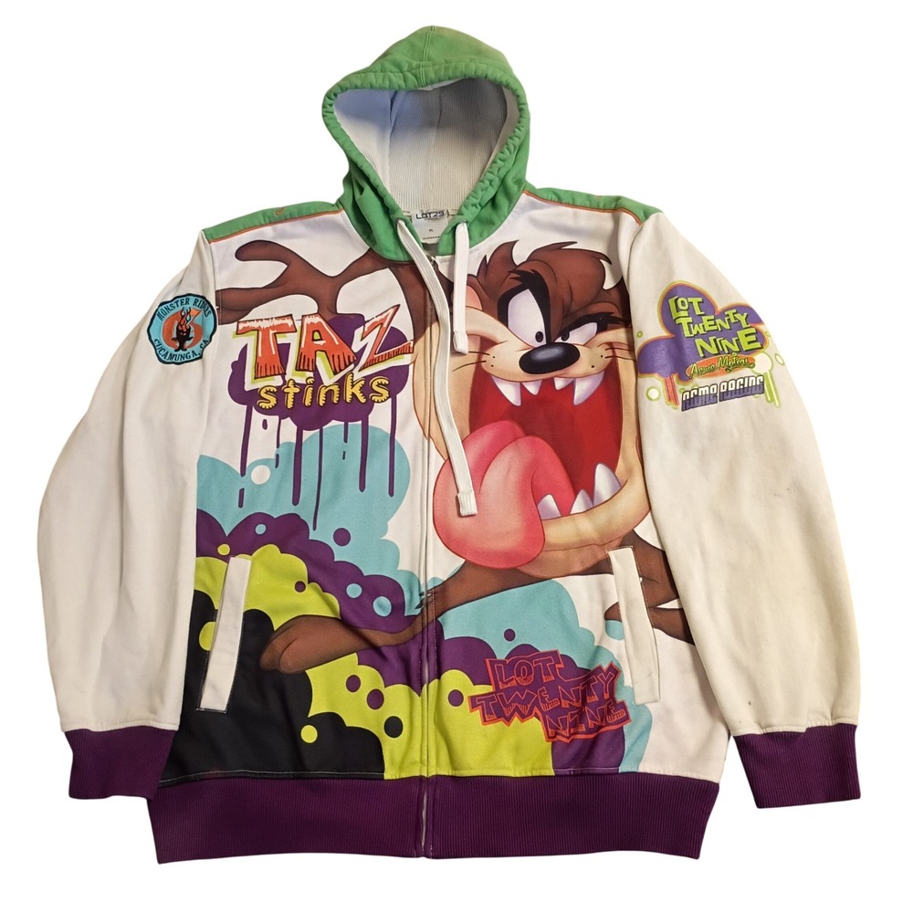Lot 29 Taz Looney Tunes Full Zip Hoodie Mens XL Multi-Color Y2K Racing Graphic